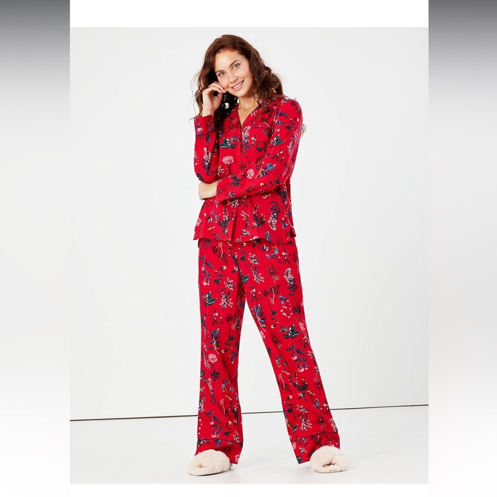 Joules Size S Sleeptight Brushed Cotton Pyjama - Red Festive Velvet trim